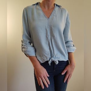 Soho Soft Chambray Baby Blue Shirt Front Tie